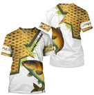 T-shirt all-over col rond pêche carpe humour, motif écailles dorées et carpe centrale, accessoire personnalisable pêcheur