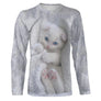 T-shirt chat blanc gris chaton yeux bleus unisexe, design photoréaliste quotidien aux teintes froides