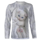 T-shirt chat blanc gris chaton yeux bleus unisexe, design photoréaliste quotidien aux teintes froides
