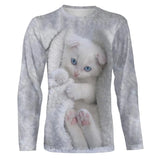 T-shirt Homme Femme Basique Blanche Chat Plein Air Col Rond Manche Courte Et Manche Longue - CT16012309