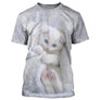 T-shirt chat 3D blanc gris avec chaton aux yeux bleus, impression photoréaliste all-over haute définition