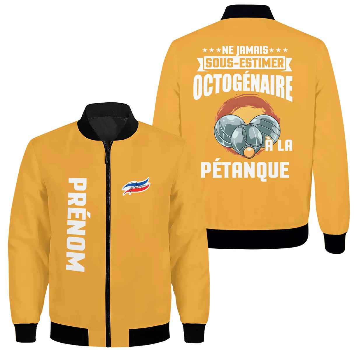 Veste De Sport Pétanque Personnalisée, Ne Jamais Sous Estimer Un Octogénaire À La Pétanque - A16112412 - Jaune