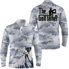 Polo manches longues golf unisexe camouflage gris bleu clair silhouette golfeur slogan The Golf father