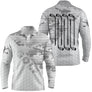Polo manches longues golf unisexe camouflage blanc gris quatre clubs alignés noirs inscription Golf tissu respirant