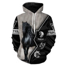 Sweater all-over cheval frison noir blanc manches longues unisexe race frisonne