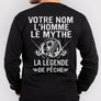 T-shirt manches longues noir pêcheur L'Homme Le Mythe La Légende prénom personnalisé