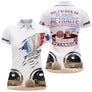 Polo pétanque tricolore femme avec slogan retraite pétanque, drapeau et boules, prénom personnalisé