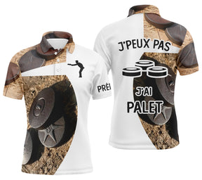 Polo palet blanc et marron camouflage silhouette joueur lancer photos palets bois j'peux pas j'ai palet PRÉNOM