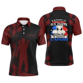 Polo palet bordeaux et noir damier rouge silhouette joueur drapeau français message ne me dérangez pas PRÉNOM