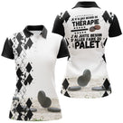 Polo palet blanc noir damier vue dos message humoristique thérapie palet illustration design