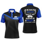 Polo palet bleu royal et noir contrasté message ne suis pas parfait mais joueur de palet PRÉNOM