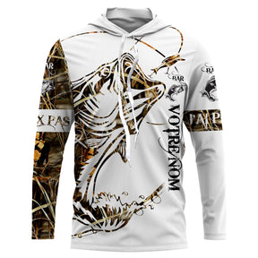 Sweat UV à capuche pêche bar design artistique tatouage bicolore blanc camouflage roseau prénom personnalisé