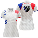 Polo golf femme tricolore drapeau français motif balle de golf vue dos personnalisable