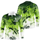 Polo golf manches longues homme camouflage vert Performance prénom devant joueur parcours personnalisé