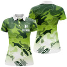 Polo golf femme camouflage vert dégradé Performance prénom devant club joueuse parcours personnalisé