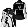 Polo tennis manches longues femme noir blanc humour devant joueuse raquette prénom personnalisé