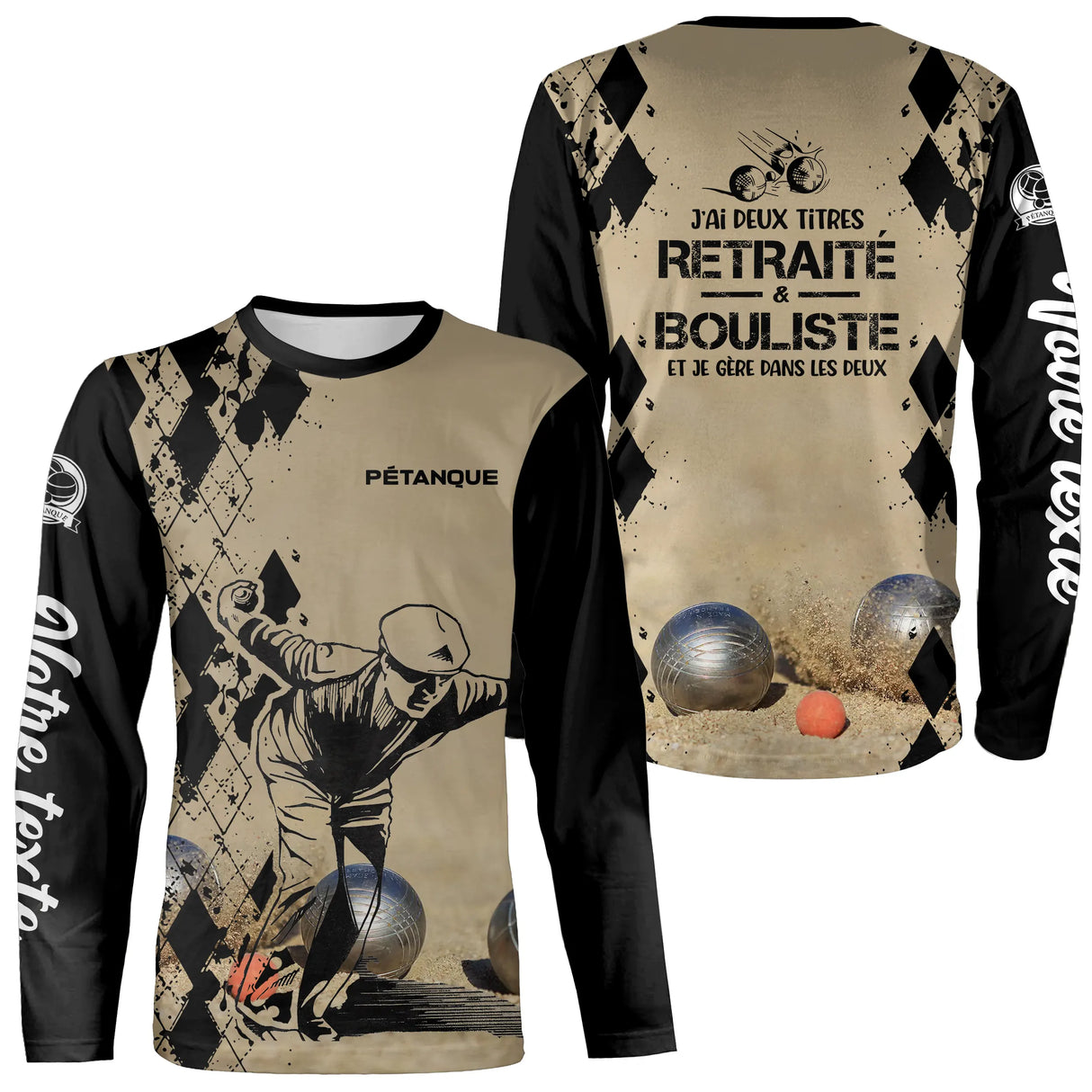 Pétanque-Hoodie, personalisiertes humorvolles Boule-Spieler-Geschenk, ich habe zwei Titel im Ruhestand und Boule-Spieler – CT21102303
