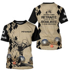 T-shirt all-over pétanque sable retraité bouliste dos manche texte joueur boules personnalisé
