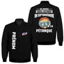 Veste pétanque bomber bleu marine vue avant fermeture éclair PRÉNOM manche logo torse personnalisable