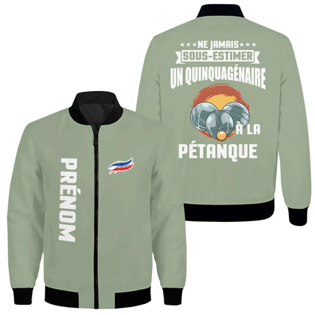 Veste De Sport Pétanque Personnalisée, Ne Jamais Sous Estimer Un Quinquagénaire À La Pétanque - Vert