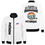 Veste pétanque bomber bleu marine variante coloris design boules humour quarantaine personnalisable