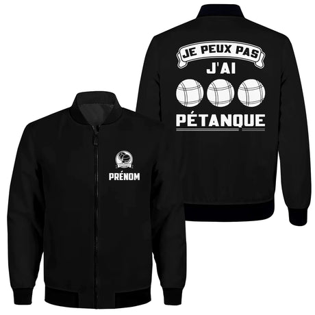 Veste De Pétanque Avec Prénom Et Logo Personnalisés, J'peux Pas J'ai Pétanque, Cadeau Original Boulistes - Noir