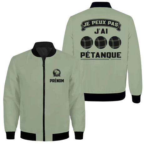 Veste De Pétanque Avec Prénom Et Logo Personnalisés, J'peux Pas J'ai Pétanque, Cadeau Original Boulistes - Vert