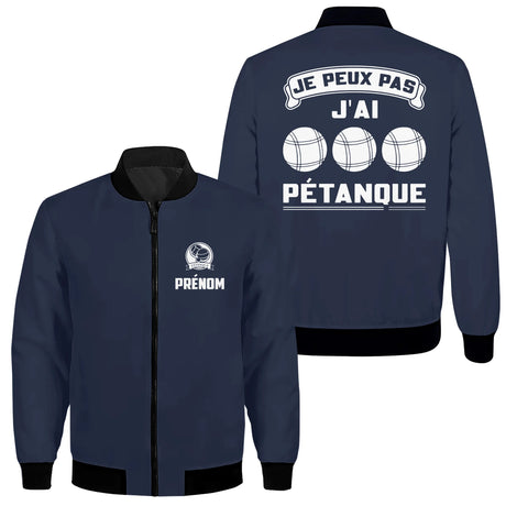 Veste De Pétanque Avec Prénom Et Logo Personnalisés, J'peux Pas J'ai Pétanque, Cadeau Original Boulistes - Bleu Marine