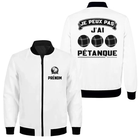 Veste De Pétanque Avec Prénom Et Logo Personnalisés, J'peux Pas J'ai Pétanque, Cadeau Original Boulistes - Blanc