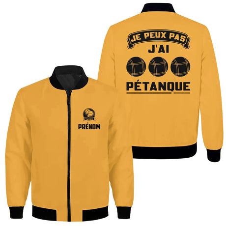 Veste De Pétanque Avec Prénom Et Logo Personnalisés, J'peux Pas J'ai Pétanque, Cadeau Original Boulistes - Jaune