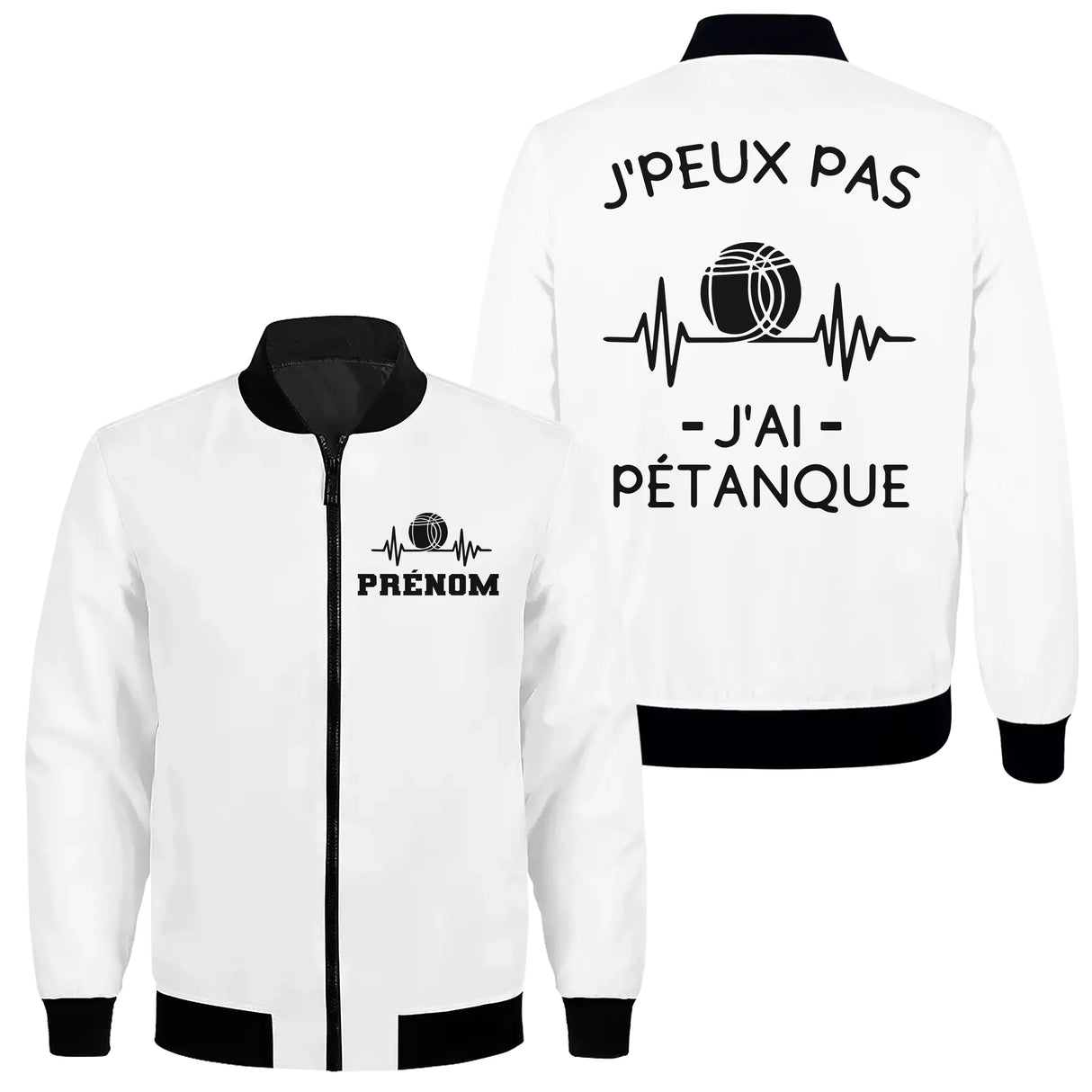 Veste De Pétanque Avec Prénom Et Logo Personnalisés, J'peux Pas J'ai Pétanque, Cadeau Humour Boulistes - Blanc