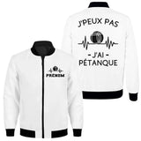 Veste De Pétanque Avec Prénom Et Logo Personnalisés, J'peux Pas J'ai Pétanque, Cadeau Humour Boulistes - Blanc