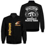 Veste bomber pétanque marine variante avec inscription pétanque imprévisible, prénom personnalisé