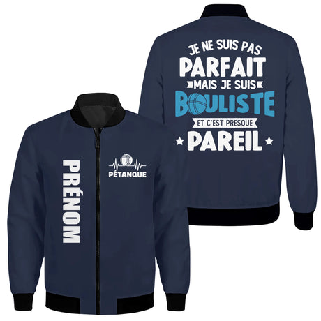 Veste De Pétanque Avec Prénom Et Logo Personnalisés, Je Ne Suis Pas Parfait Mais Je Suis Bouliste - CT06092344 - Bleu Marine