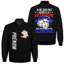 Veste bomber pétanque noire homme avec slogan Pas accro pétanque relation sérieuse, tricolore, prénom personnalisé