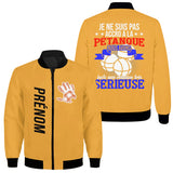 Veste bomber pétanque variante avec inscription humour bouliste, prénom personnalisé