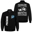 Veste pétanque noire humour cerveau bleu boules dos visuel je joue à la pétanque prénom manche personnalisée