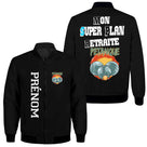 Veste pétanque bomber bleu marine vue manche prénom personnalisé logo association sport bouliste