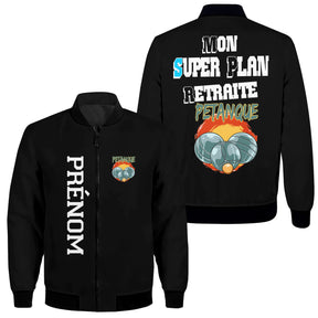 Veste pétanque bomber bleu marine vue manche prénom personnalisé logo association sport bouliste