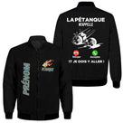 Veste bomber pétanque marine variante avec inscription appel pétanque, prénom personnalisé