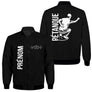 Veste pétanque bomber bleu marine vue avant fermeture éclair PRÉNOM manche logo torse personnalisable