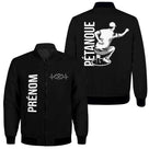 Veste pétanque bomber bleu marine vue avant fermeture éclair PRÉNOM manche logo torse personnalisable