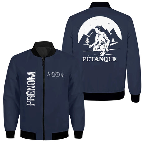 Veste De Sport Pour Pétanqueur, Prénom Et Logo Personnalisés, Cadeau Original Bouliste - CT10092353 - Bleu Marine