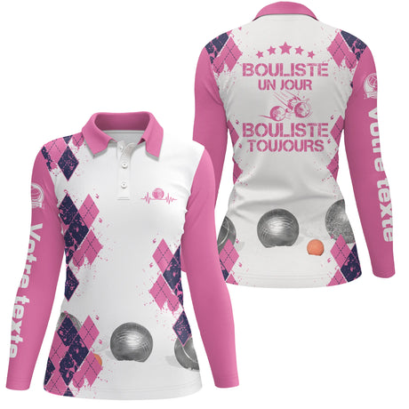 Polo Personnalisé Femme, Cadeau Humour Bouliste, Bouliste Un Jour, Bouliste Toujours - AL24042402 - Polo Manches Longues Femme Rose