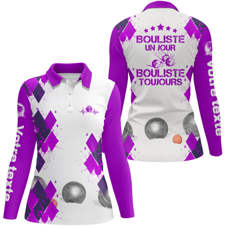 Polo Personnalisé Femme, Cadeau Humour Bouliste, Bouliste Un Jour, Bouliste Toujours - AL24042402 - Polo Manches Longues Femme Violet