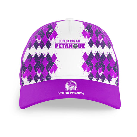 Casquette pétanque femme violet humour j'peux pas brodée prénom bouliste personnalisé