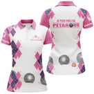 Polo pétanque femme rose humour j'peux pas losanges boules dos prénom manche bouliste personnalisé