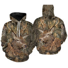 Sweat capuche camouflage chasse cerf feuilles mortes motif cerf majestueux all-over chasseur cynégétique forêt