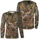 T-shirt manches longues camouflage chasse cerf feuilles mortes motif cervidé all-over chasseur affût forêt