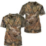 T-shirt camouflage chasse cerf forêt feuilles mortes motif cerf de profil all-over tenue chasseur cynégétique